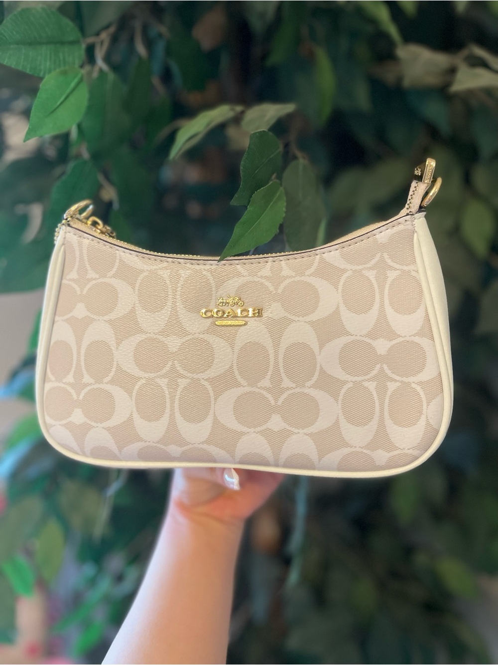 COACH Signature Mini Shoulder Bag in Chalk and Cream with Gold Hardware